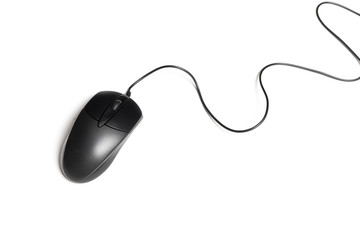 Computer mouse with a cord over a paper background
