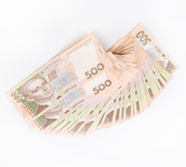 Money background, Ukrainian hryvnia isolated over white background