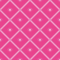 Seamless vector pattern of hearts and rhombuses. Pink and white background. 