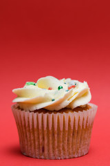 Homemade christmas cupcakes with sprinkles decoration. Festive sweet treats, Christmas dessert