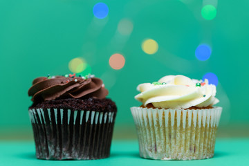 Homemade christmas cupcakes with sprinkles decoration. Festive sweet treats, Christmas dessert