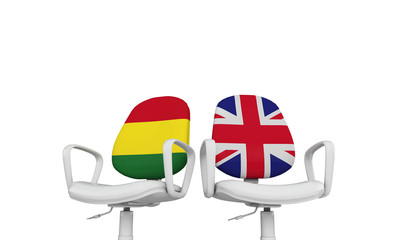 Bolivia and Great Britain business chairs. Internationl relationship concept. 3D Rendering