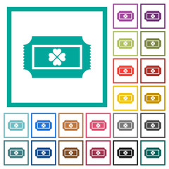 Lottery ticket flat color icons with quadrant frames