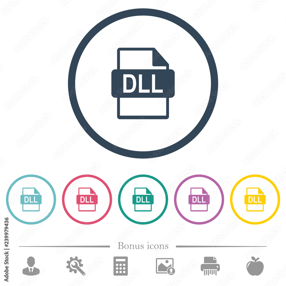 Poster dll file format flat color icons in round outlines