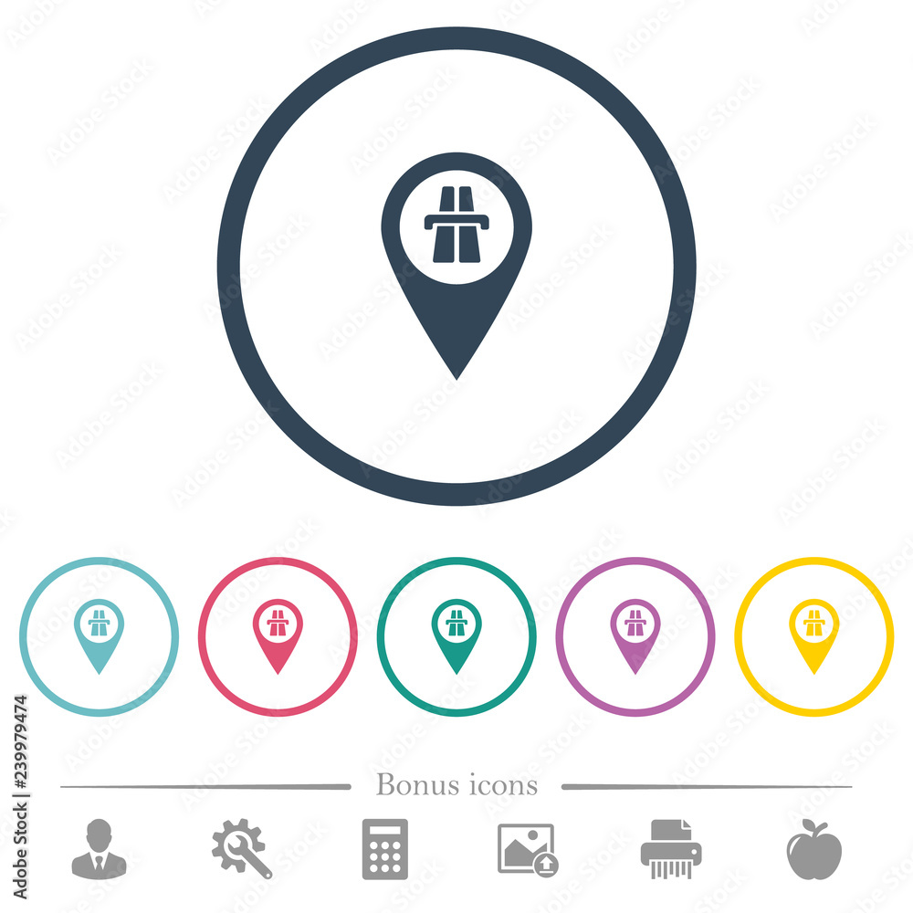 Poster highway gps map location flat color icons in round outlines