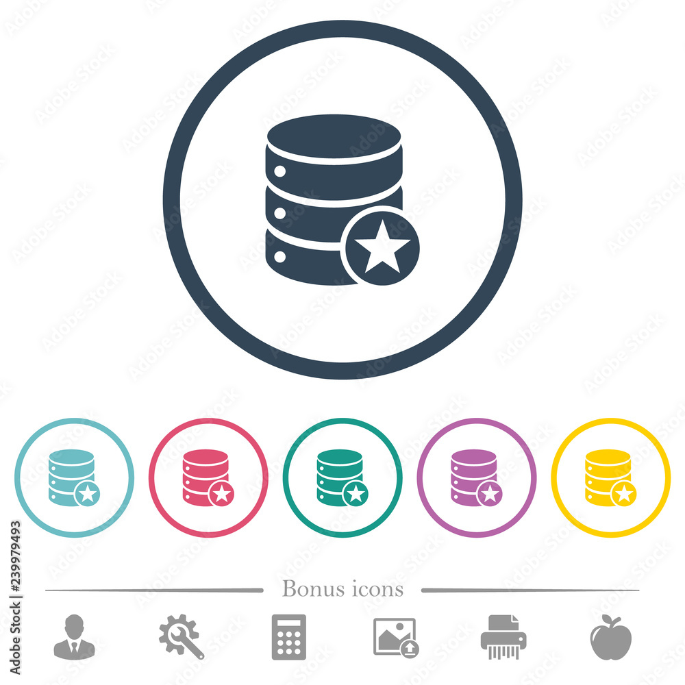 Aufkleber marked database flat color icons in round outlines