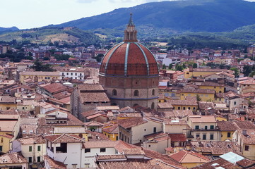 Fototapeta premium Aerial view of Pistoia with the dome of the Basilica of Santa Maria humility, Pistoia, Tuscany, Italy