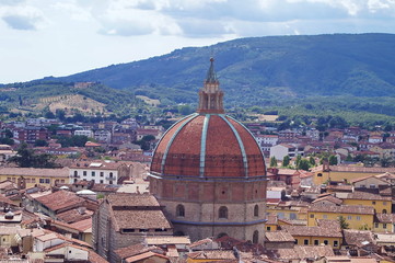 Fototapeta premium Aerial view of Pistoia with the dome of the Basilica of Santa Maria humility, Pistoia, Tuscany, Italy
