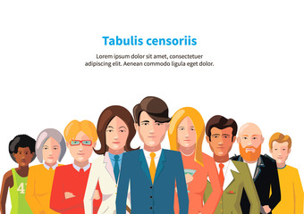 International business team on white, concept horizontal flat illustration a4 size with text template