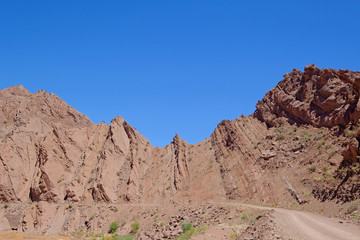 Mountain landscape with rock layers in the Andes, near Laguna Brava, Paso Pircas Negras, Argentina, South America