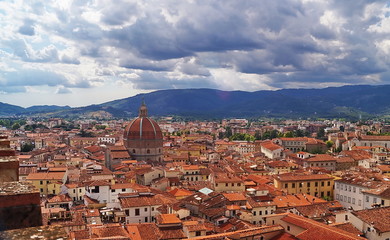 Fototapeta premium Aerial view of Pistoia with the dome of the Basilica of Santa Maria humility, Pistoia, Tuscany, Italy