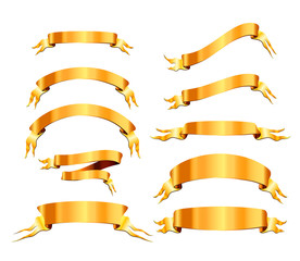 Set of 10 bright golden elegant tapes on white