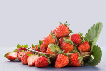 A beautiful and delicious strawberries set isolated on colorful background, close up, macro, copy space.