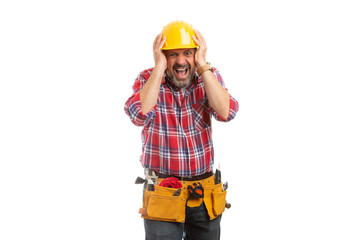 Constructor touching head as exasperated gesture