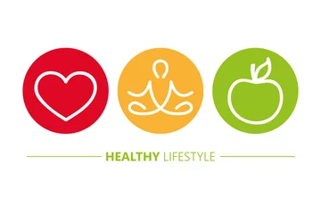 Foto op Canvas healthy lifestyle icons heart yoga and apple vector illustration EPS10 © krissikunterbunt