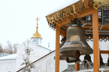 Orthodox church, Christmas view of the icon, cross and bells