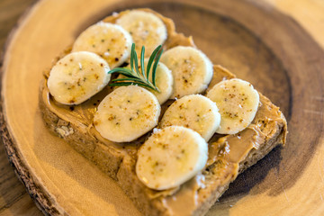 breakfast with banana peanut butter toast and fruits