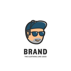 Cool young street boy clothing line brand logo with smiling boy wears blue snapback and shade glasses in cartoon style