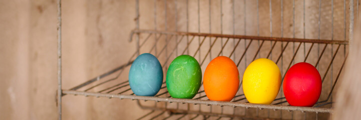 eggs. Happy easter!    (traditional decoration and treats). Copy space. top view
