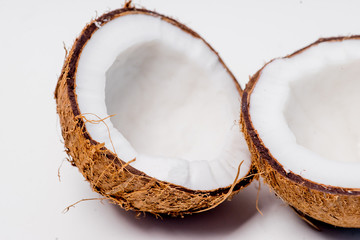 fresh open coconut on a white background