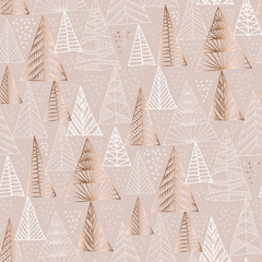 Hand drawn naive Christmas tree seamless pattern