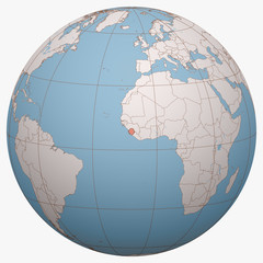 Sierra Leone on the globe. Earth hemisphere centered at the location of the Republic of Sierra Leone. Salone map.