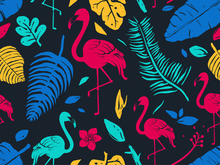Stencil Tropical Flamingo Seamless Background