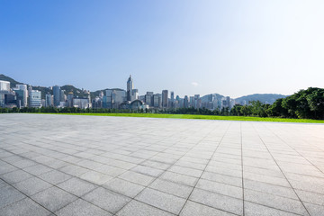 empty square with city skyline