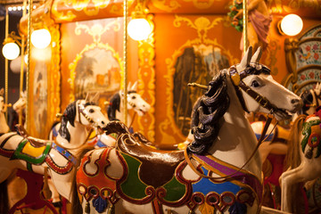 Ancient German Horse Carousel built in 1896 in Navona Square, Rome, Italy