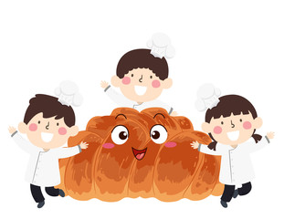 Kids Mascot Challah Braided Bread Illustration