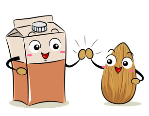 Mascot Almond Milk Box High Five Illustration