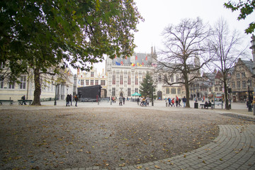Fototapeta na wymiar The town hall square of Bruges, Brugge, Belgium