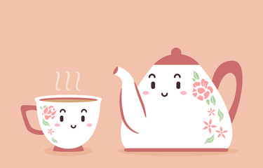 Mascot Tea Cup Pot Illustration