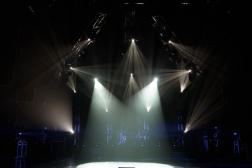 Free stage with lights, lighting devices.