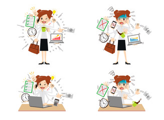 Business woman with multi tasking and multi skill