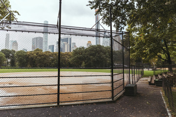 scenic view of playground and buildings on background, new york, usa