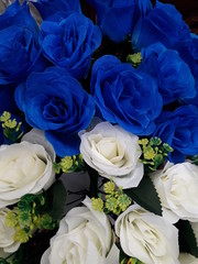 bouquet of white and blue roses 