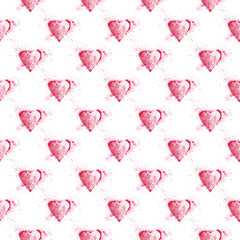 Romantic pattern. Watercolor pink heart.