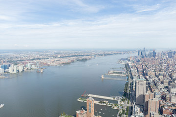 Fototapeta na wymiar aerial view of new york buildings and atlantic ocean, usa