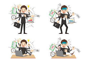 Obraz premium Schoolboy with multi tasking and multi skill