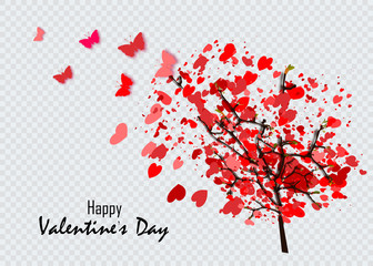 Tree of love with leaves from heart shape. Weddings or Valentine's day idea for your design