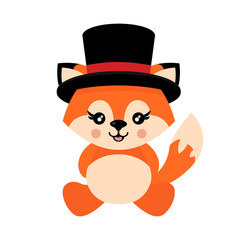 cartoon cute  fox with hat vector sitting