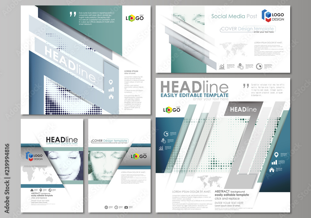 Poster social media posts set. abstract design templates, vector layouts in popular formats. halftone dotte