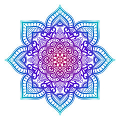 Gradient mandala. Circle ethnic ornament. Hand drawn traditional indian round element. Spiritual meditation yoga henna theme. Unique print. Template for design.