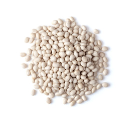 white beans isolated on white background. top view