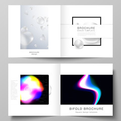 Vector layout of two covers templates for square design bifold brochure, magazine, flyer. SPA and healthcare design, sci-fi technology background. Abstract futuristic or medical consept backgrounds.