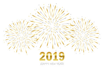 happy new year greeting card 2019 with gold and silver firework vector illustration EPS10