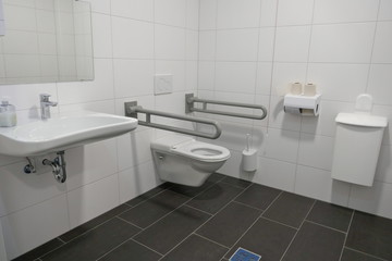Naklejka na ściany i meble Disabled toilet in a public building in Hamburg, Germany, Europe 
