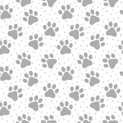 Fototapeta na wymiar Pet Paw Seamless Pattern Background, Animal Vector Illustration