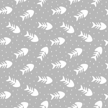 Fish Bone Seamless Pattern Background, Fish Bone Vector Illustration